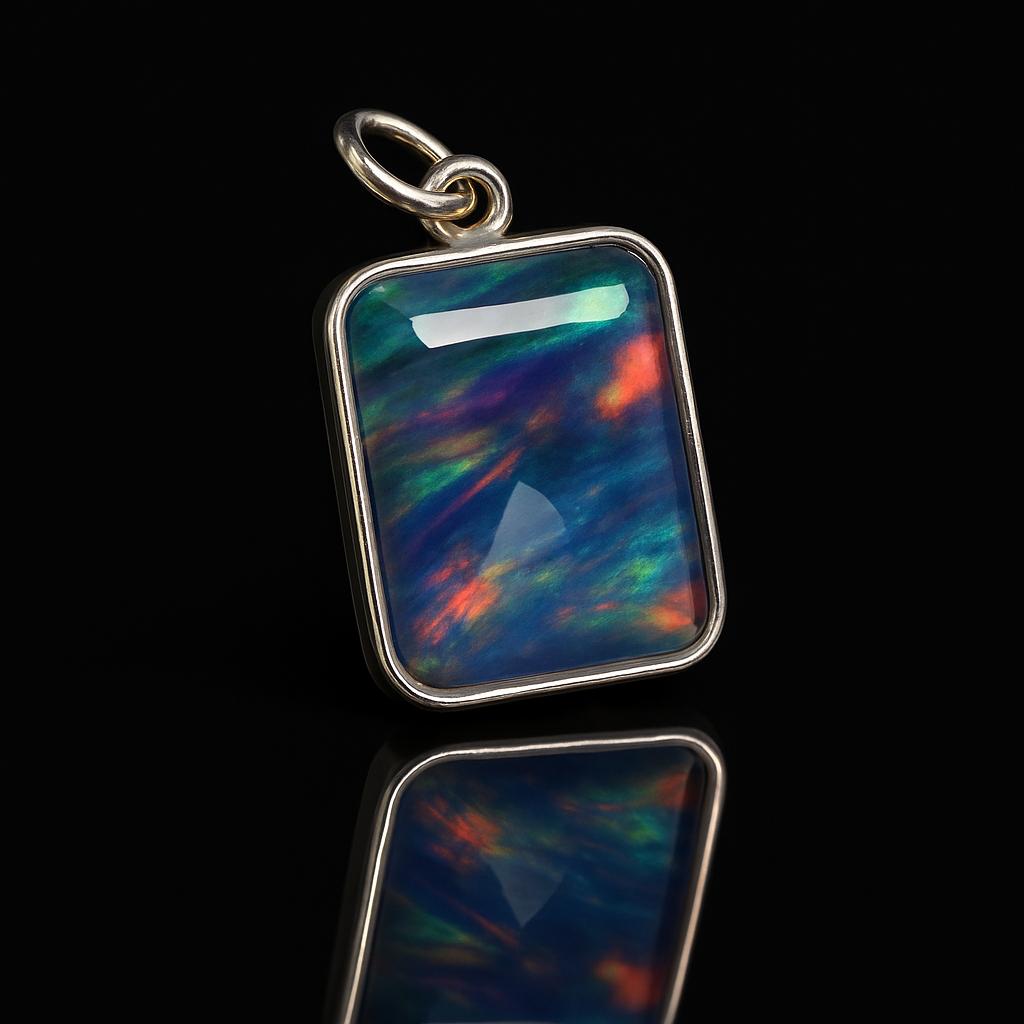 23.25 ct Natural Aurora Fire Opal Emerald 925 Sterling Silver Pendant Gemstone Jewelry Gift