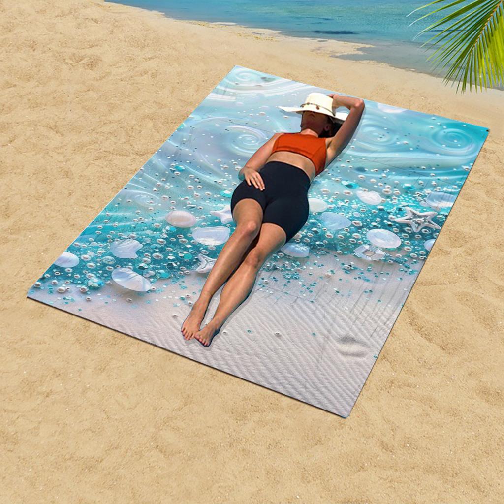 1Pc Dreamy Milk Blue Wave Beach Print Beach Towel Soft Quick-Dry Absorbent Vacation Swimming Bath Towel Wrap Shoulder