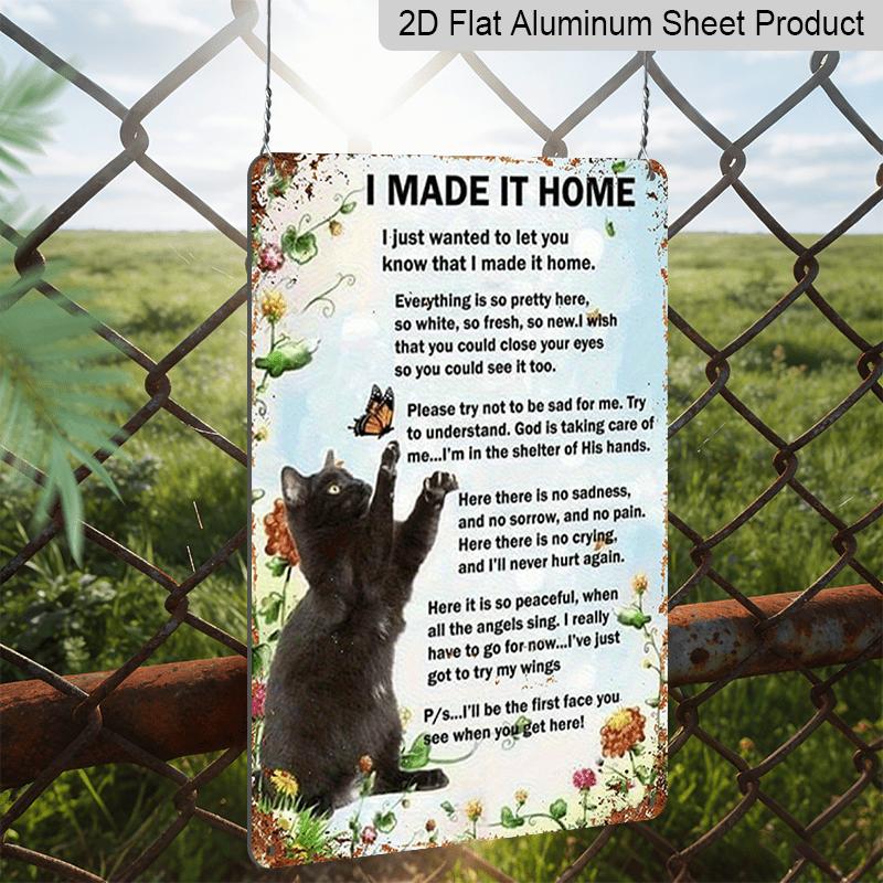 2D Flat, Decorative Sign and Plaque, Vintage Cat Aluminum Sign - 7.87*11.8 Inches, Heartfelt Poem with Black Cat and Floral Design, Home, Kitchen