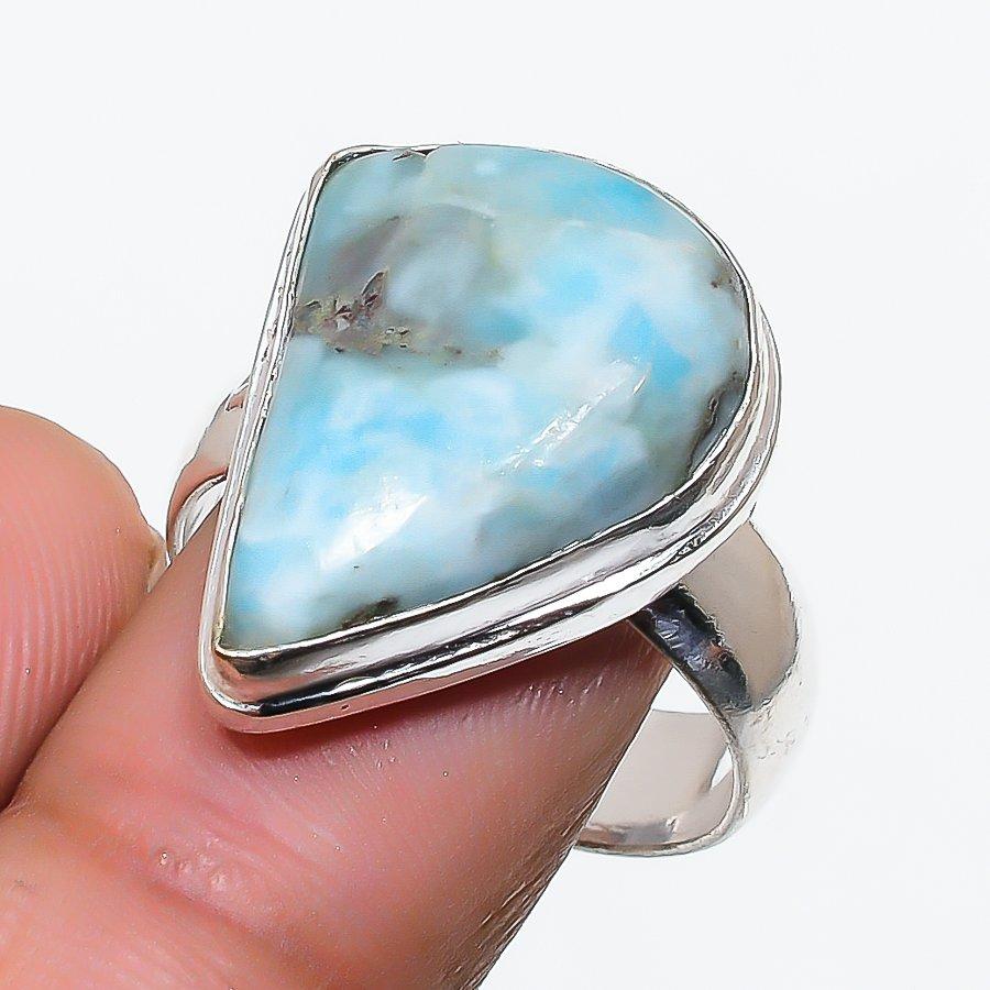 

Republic Larimar Gemstone Handmade 925 Sterling Silver Jewelry Ring Size 9 SU-10491