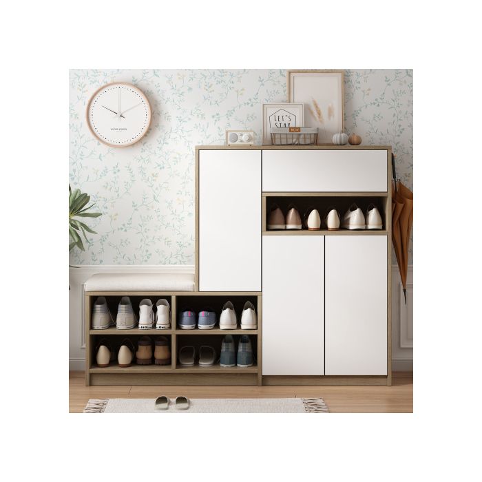 Support à chaussures - MUVOE - Multifonctionnel - Siège rembourré - Blanc - 15 paires