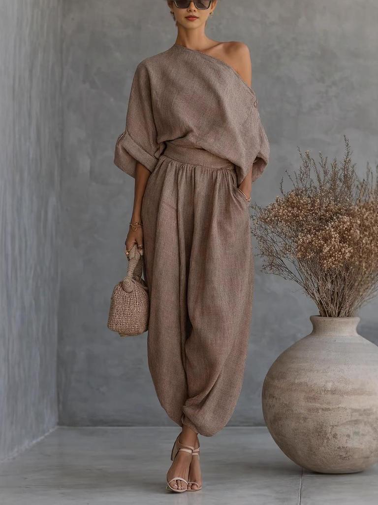 2026 Spring Wide-Leg Casual Lantern Pants - Cotton Linen Blend