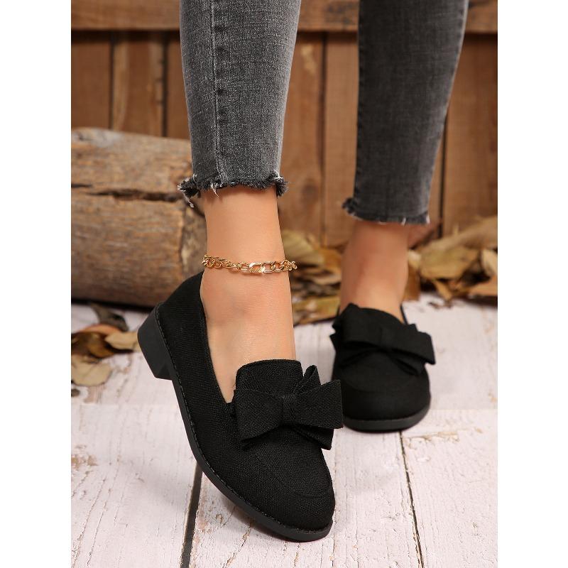 Bow Low-top Single Shoes Women's 2025 Autumn New Plus-size One-foot Loafers