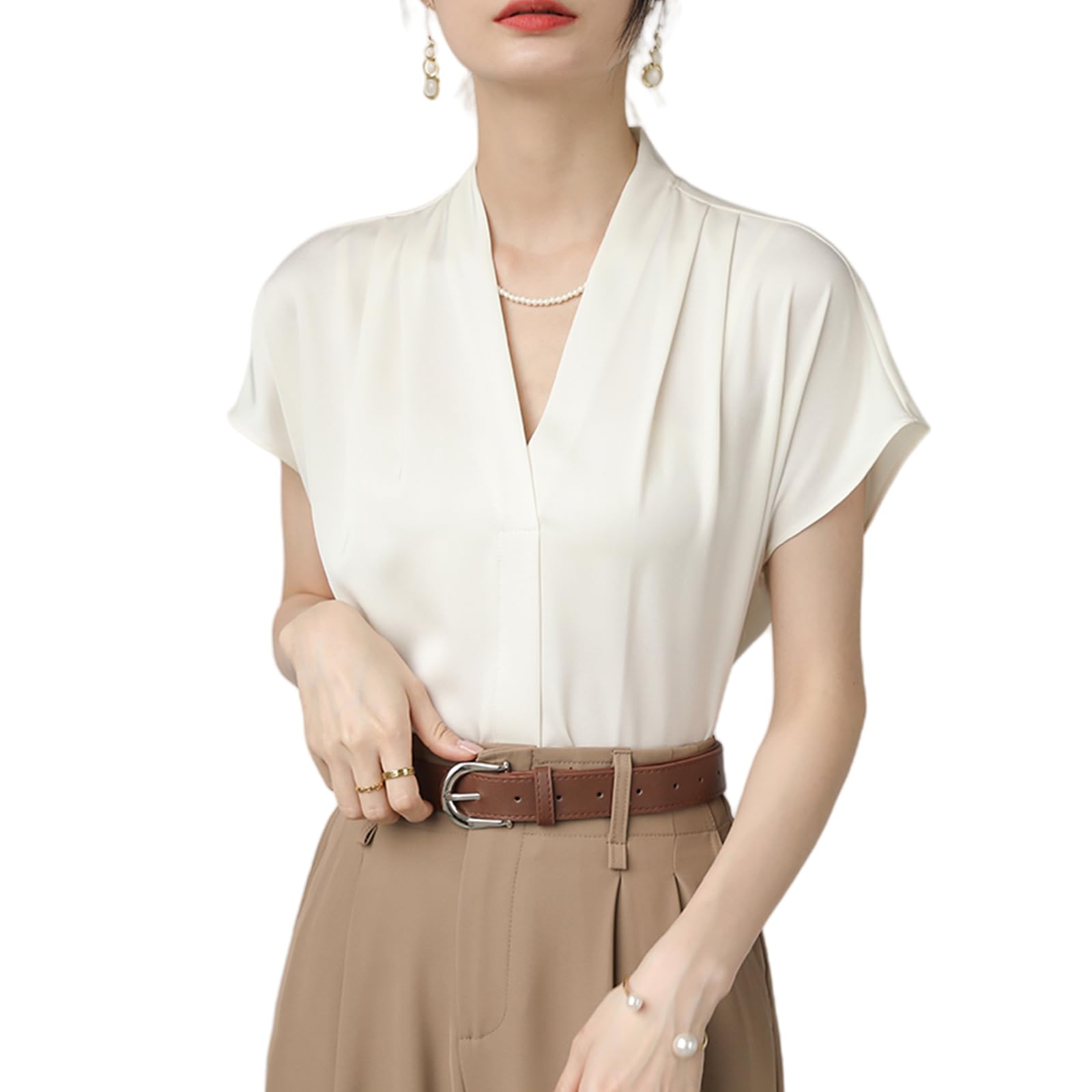 

Блузка женская с коротким рукавом из французского шифона с оборками, большая, прохладная для лета [Leadamon-oee], Блузка, Рубашка, Рукав, V-образный вырез, Блузка, Топ, Пуловер,