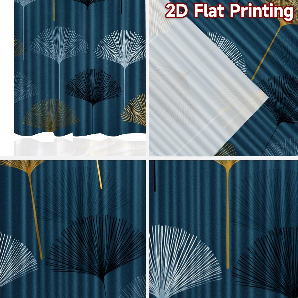 Set Of 2 Minimalist Flat Printing Curtains Without Rod Ginkgo Leaf Design Ramadan Festival Fabric Curtain Made Polyester Machine Washable