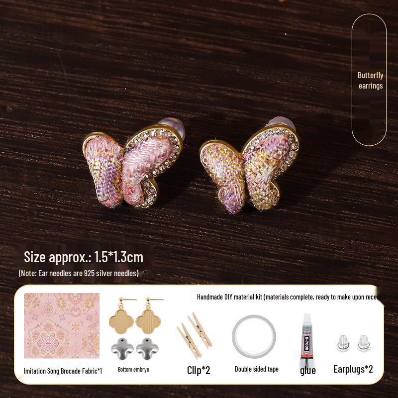 DIY Handmade Brocade Dangle Earrings Kit with 925 Silver Needles - New Chinese Style Gift Set