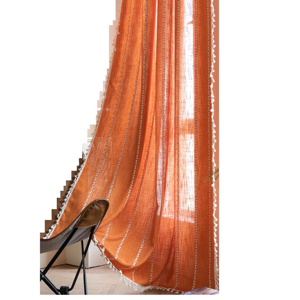 American Curtains Finished Thick Black Bohemian Semi-Blackout Room Living Room Decoration Balcony Floating Curtains