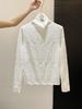 Gradient Lace High-Neck Long Sleeve Top - Chic Autumn/Winter Layering Cover-up