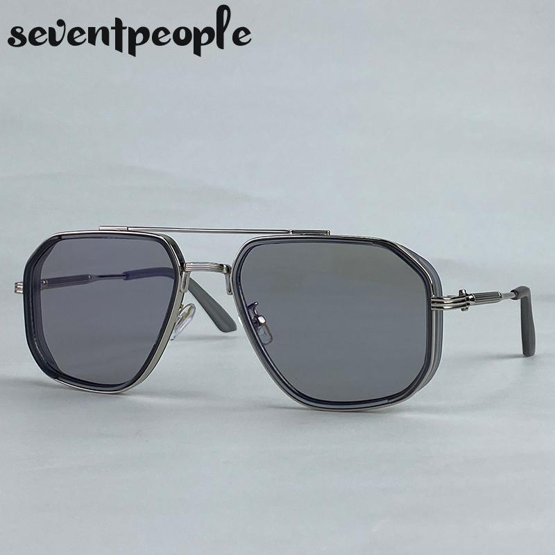 Oversized Square Steampunk Sunglasses Men  Luxury Brand Vintage Metal Frame Double Beam Sun Glasses For Male Driving Shades