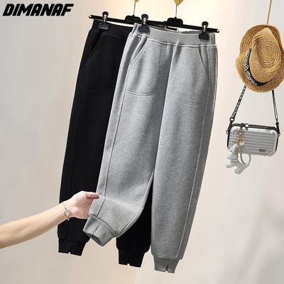 DIMANAF 2022 Plus Size Winter Women Harem Slacks Fleece Pants Basic Pants Thickening Loose Casual Female Grey Trousers Oversize Pants