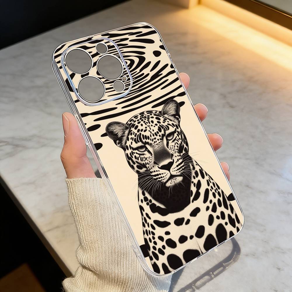 Artistic Leopard Phone Case Transparent Silicone Soft For iPhone 17 16 15 14 13 12 11 Mini Pro Max Plus