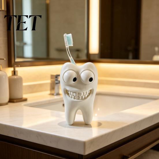 Bathroom Counter Organizer 3D Printed Smiling Tooth Toothbrush Holder, Funny Dental Desk Figurine, Small Sculpture Creative Shaped Storage Stand