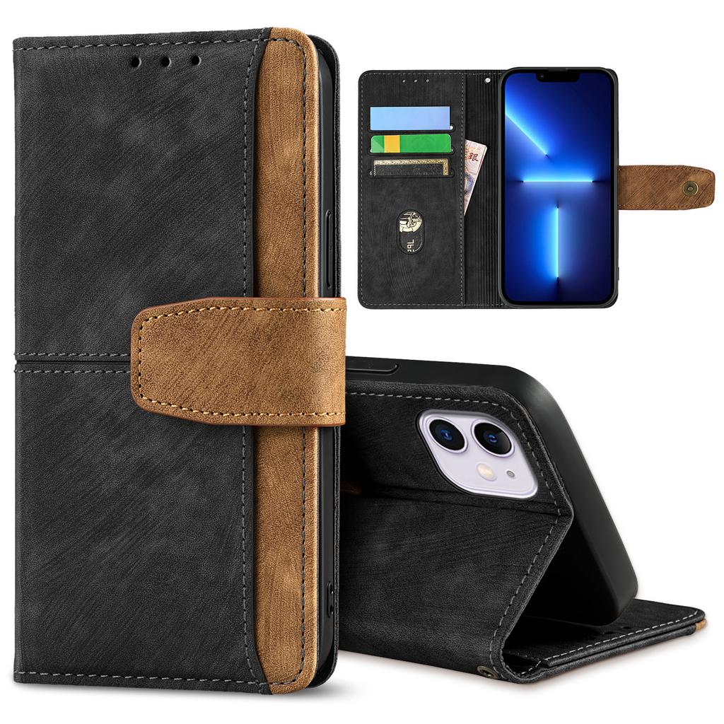 For Iphone Phone Leather Case for Iphone 16 15 14 Buckle Flip Bracket Contrast Color Phone Case