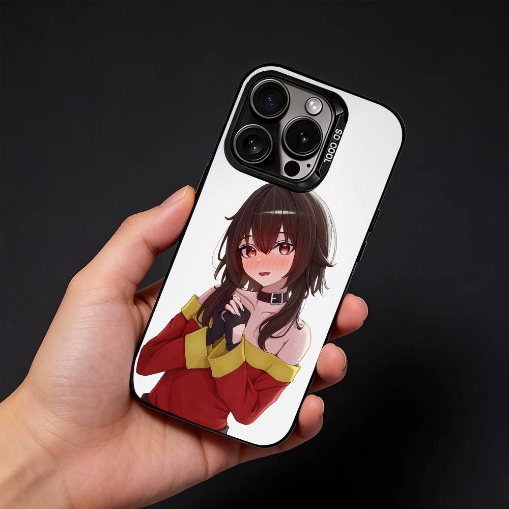 Megumin Anime K-KonoSubaS Phone Case For iPhone17, 16,15,14,13,12 Pro Max Black Candy Matte Shockproof Cover iPhone16promax