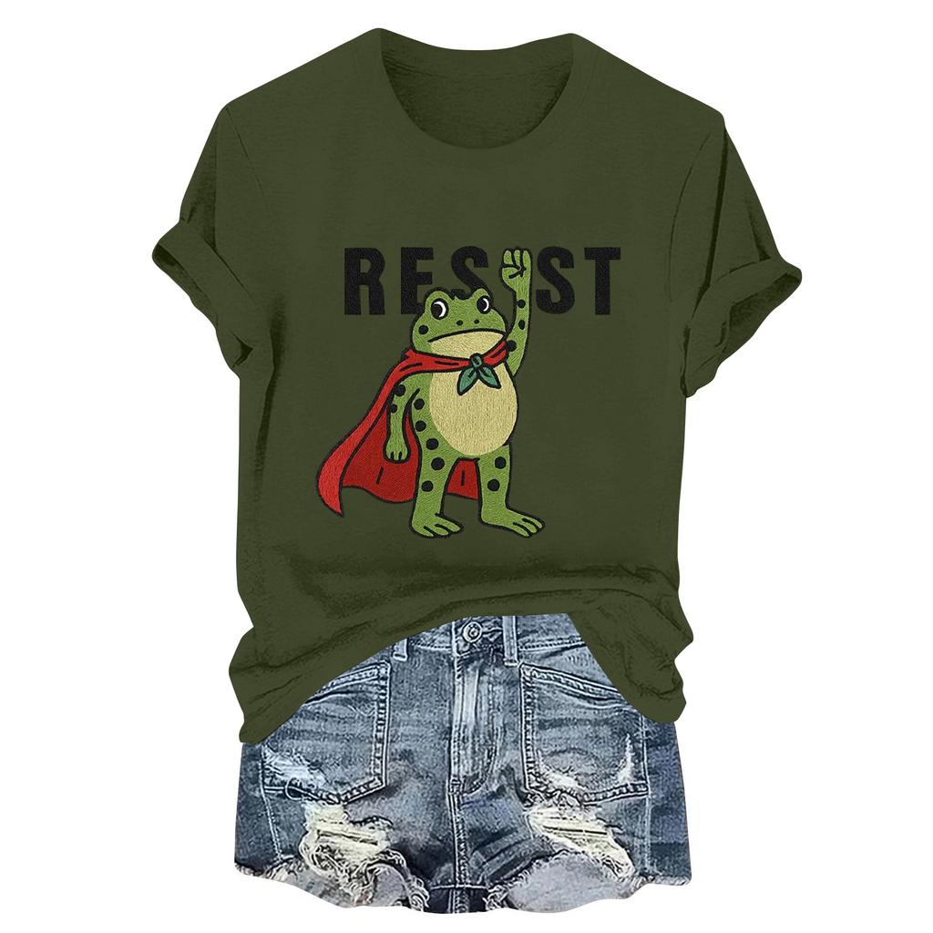 Women's Fashion Casual Printed Round Neck Short Sleeved Pullover T-Shirt Top