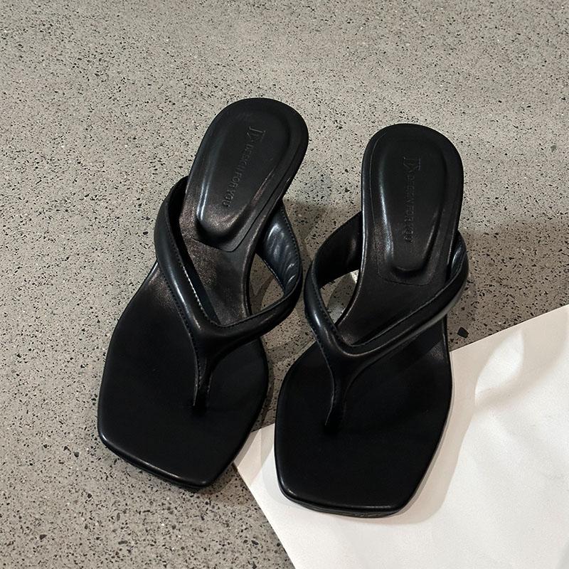 Fashion Silver Fashion Wedges Slippers Shoes For Women Flip Flops Female Slides Square Toe Ladies Wedges Heeled Slippers Shoes Sandals