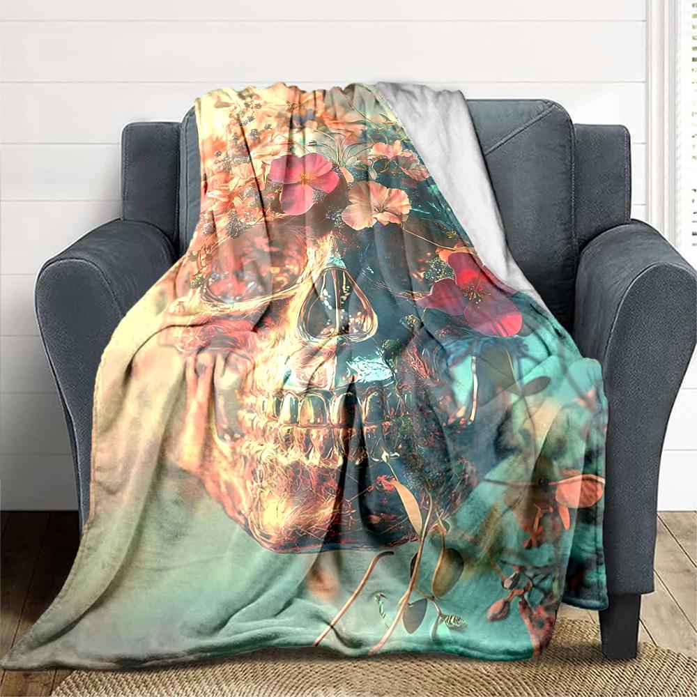 1 Stück Blumen Totenkopf Decke - Weich Warm Ganzjahres Überwurf für Sofa, Bett, Auto, Büro, Überwurf für Sofa yy250916086