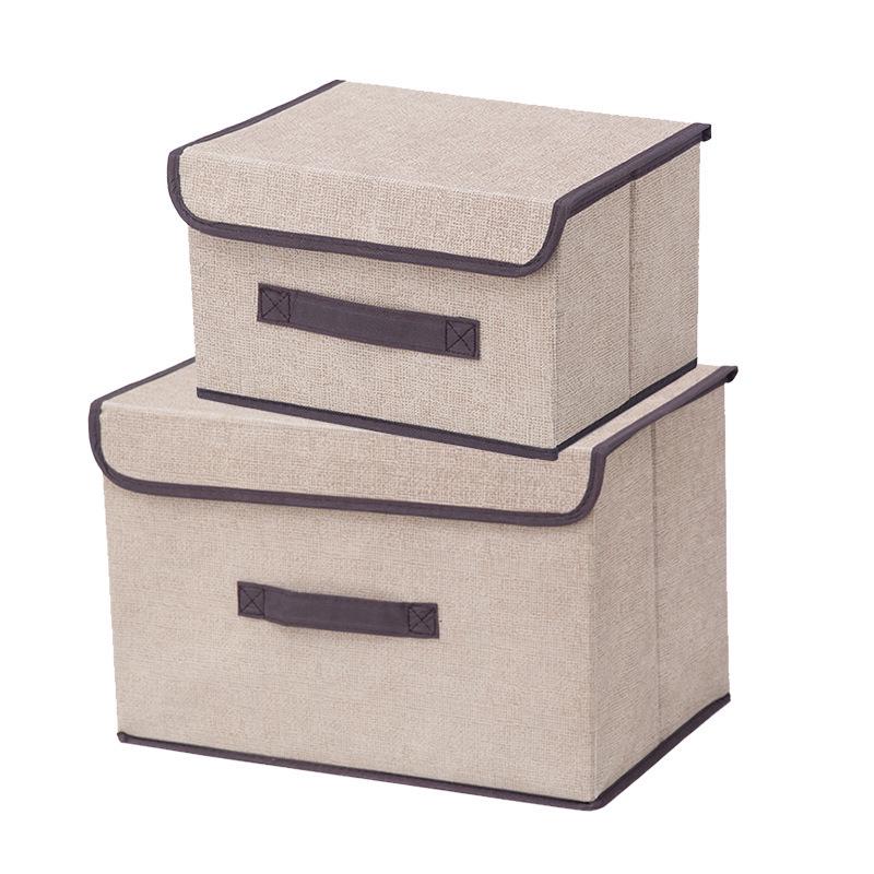 Foldable Dustproof Linen-Style Storage Box with Lid for Clothes and Sundries