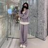 Women's Trendy Loose Fit Hooded Sweatshirt & Wide-Leg Pants Set - Spring/Autumn Casual Style