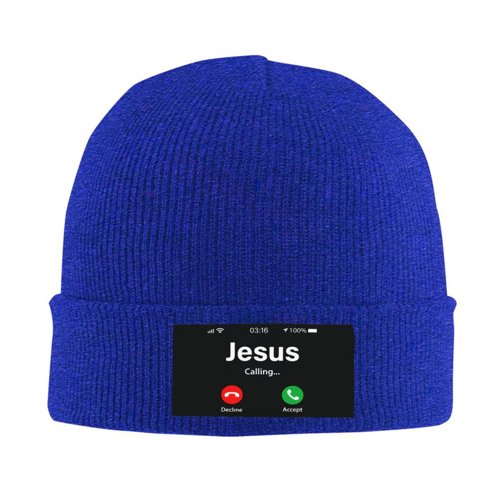 Funny Jesus Phone Christian Unisex Women Knitted Hat Adult Knit Beanie For Fall Winter Knit Hat Cap