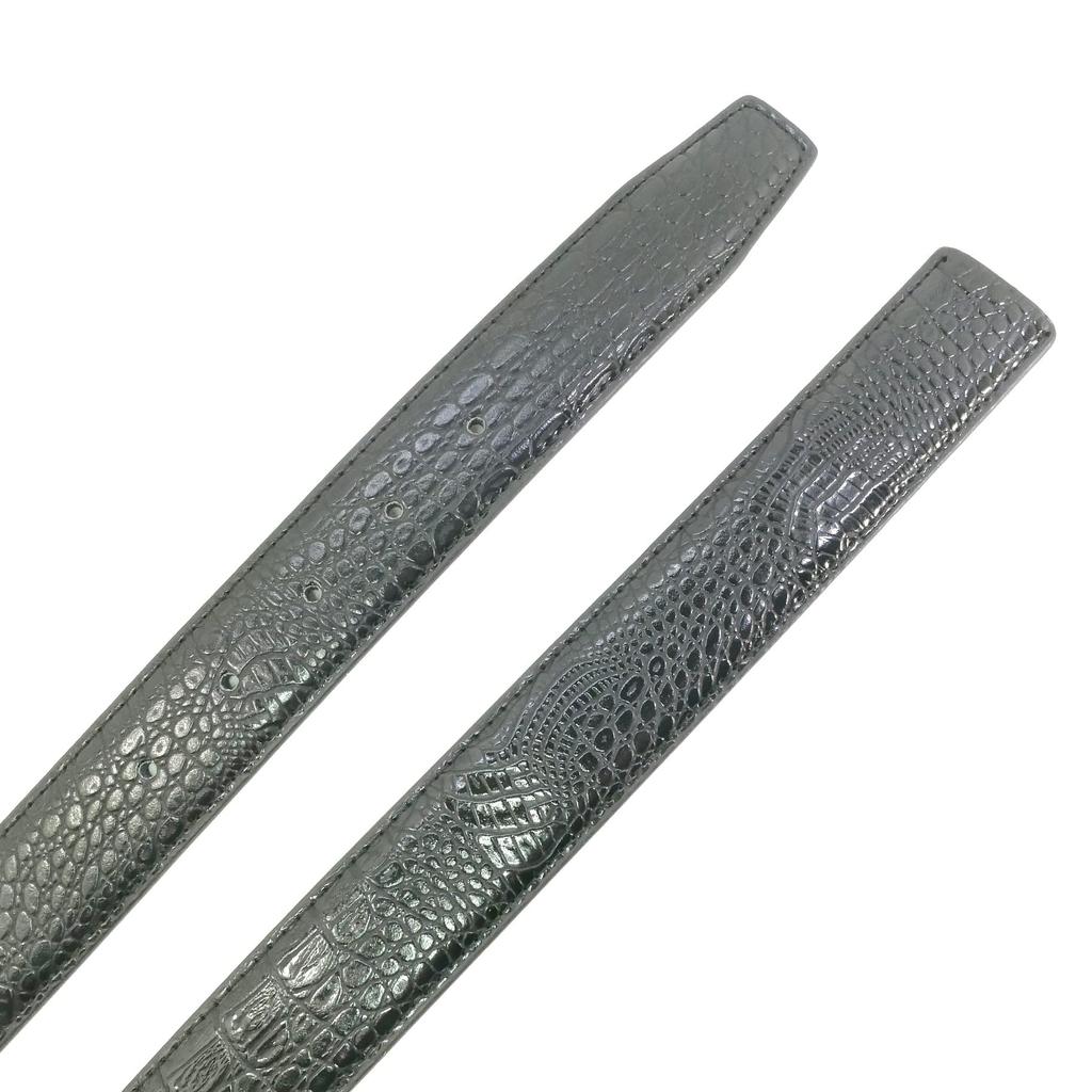 [Happy Patch] Buckleless Cowhide Leather Belt, Crocodile Pattern, 120cm, 33mm Width, 5 Holes, Long Size, Men's, for Pins, BB-135