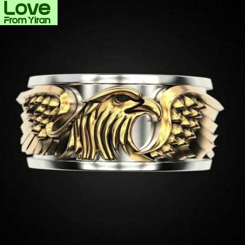 Vintage 925 Silver Two -Tone Ring Domineering Eagle Men 'S Band Party Gift Jewelry Ring
