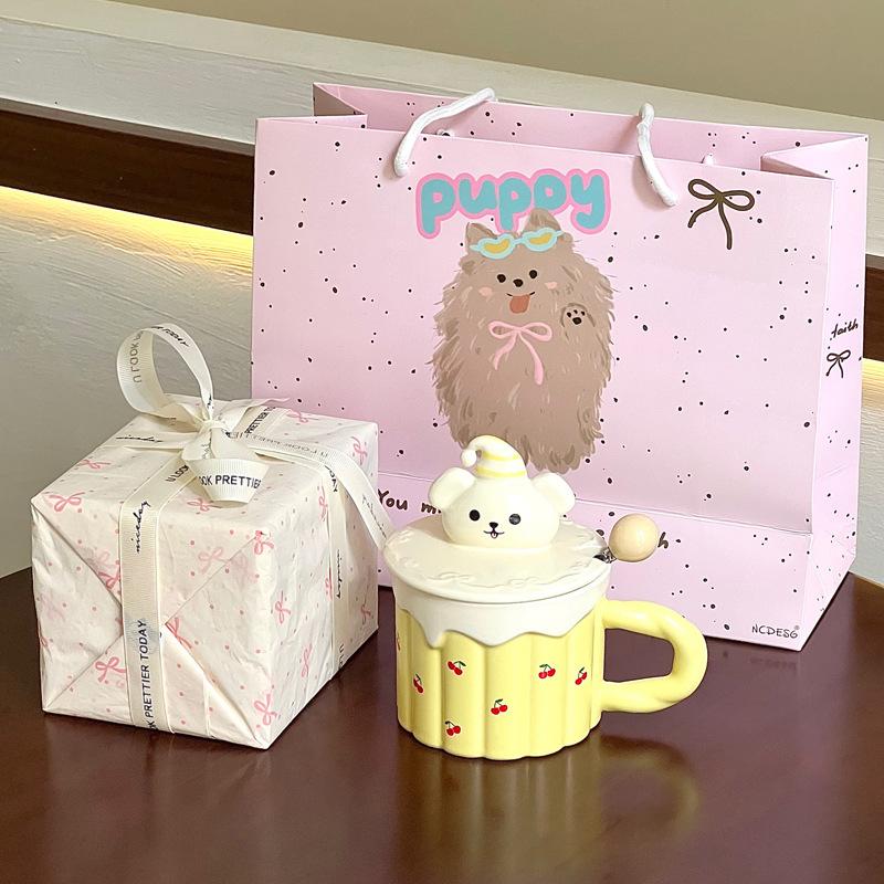 Cute girl high value bear mug office ceramic mug with lid birthday gift home couple cup