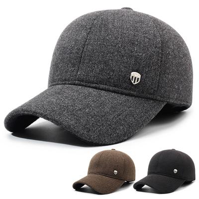Hat Men's Autumn Winter Woolen Hat Cap Middle-Aged and Elderly Thick Warm Ear Protection Baseball Cap