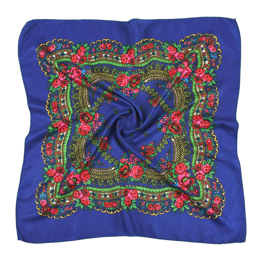 Russian Floral Printed Women's Head Wraps National Style Square Scarf Female Bandana Handkerchief Ethnic Shawl 70*70cm