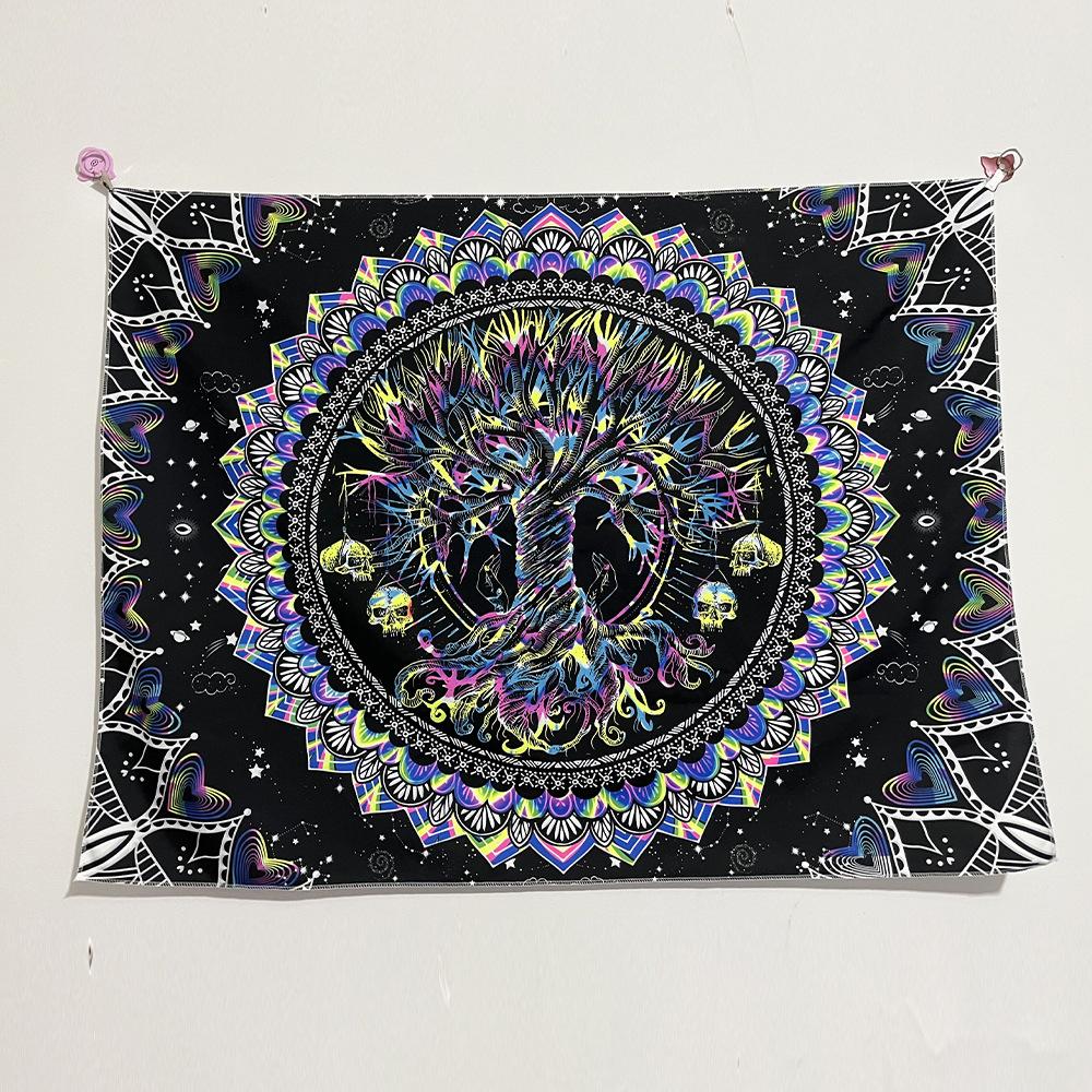 Fluorescent Mandala Tapestry, Psychedelic Mushroom Decoration, Bedroom, Aesthetic Room, Art Decoration