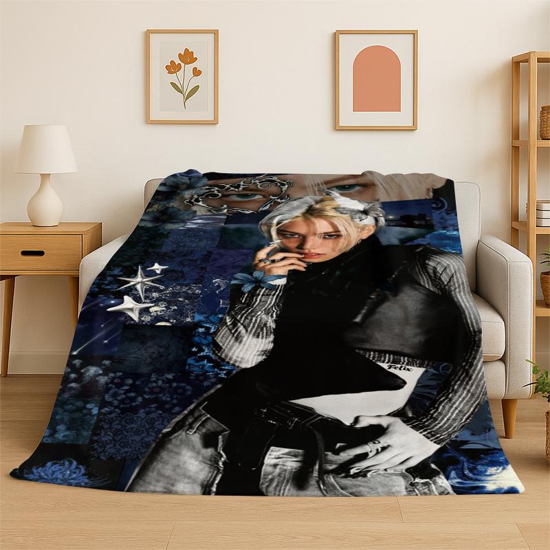 Kpop Felix Stray Kids Manta de Franela Suave Cálida para Dormitorio Sala de Estar Cama Viaje Camping Picnic Regalo