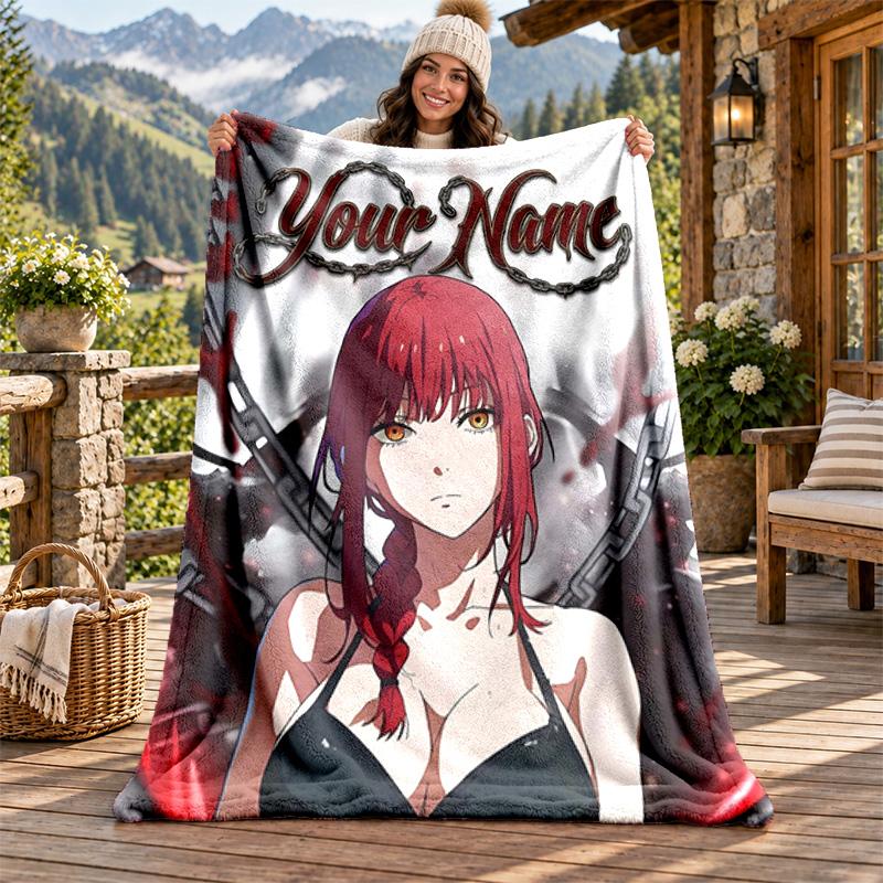 Coperta in Flanella con Nome Personalizzato Chainsaw Man Morbida Calda Coperta Plaid in Peluche Regalo Personalizzato per Famiglia Amici