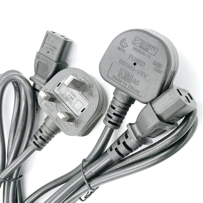2021 UK Standard BS Three-Pin AC Power Cord with UKCA Certification