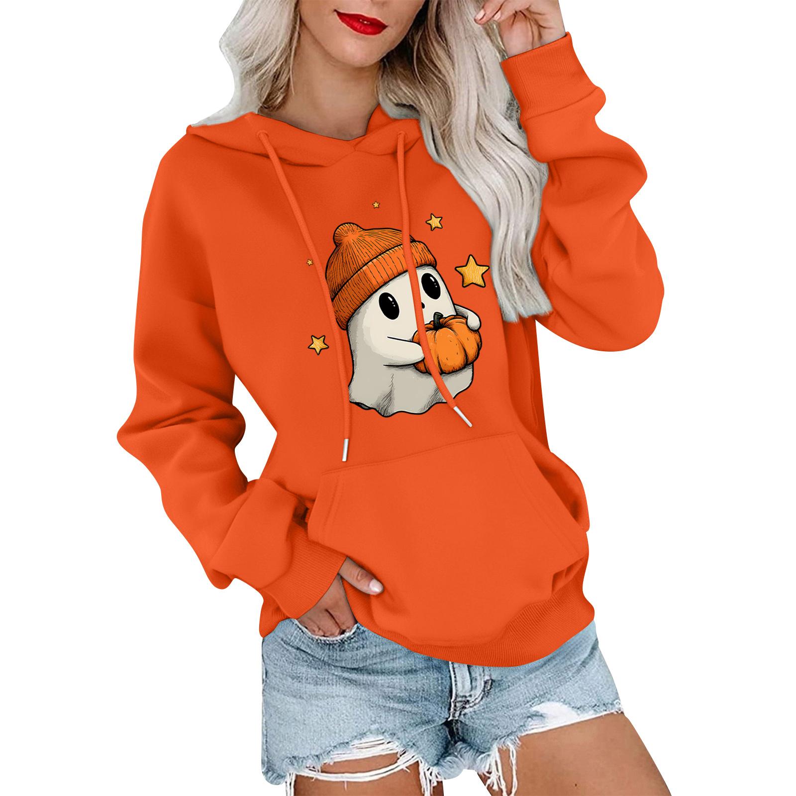 

Women s Fashionable, Casual, Comfortable Round-neck, Hooded, Long-sleeved, Halloween-print Warm Sweater XL киноварь