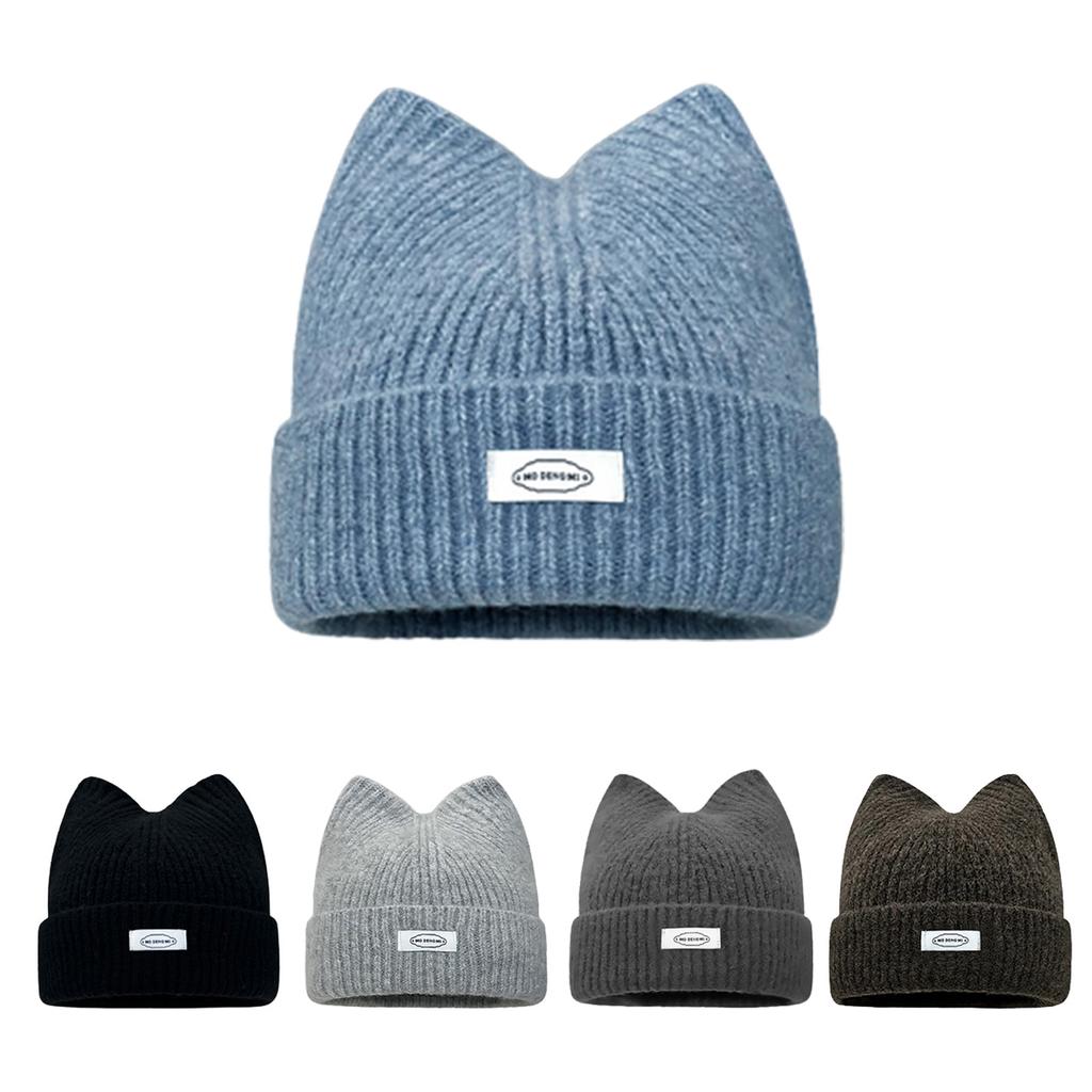 Subculture Style Knit Cat Ear Hat Elastic Windproof Hat Ear Protector Hat Warm Winter Thick Cycling Skiing Supplies