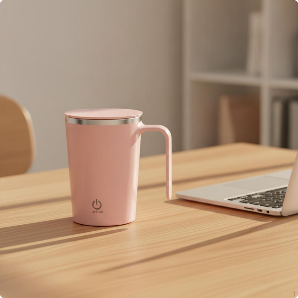 Automatic Stirring Coffee Mug with Lid | Built-in Handle for Easy Carrying, Self