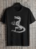 1pc Skeleton Alligator Graphic T-shirt - 180g Cotton Crew Neck Short Sleeve Tee with White Outline On Black