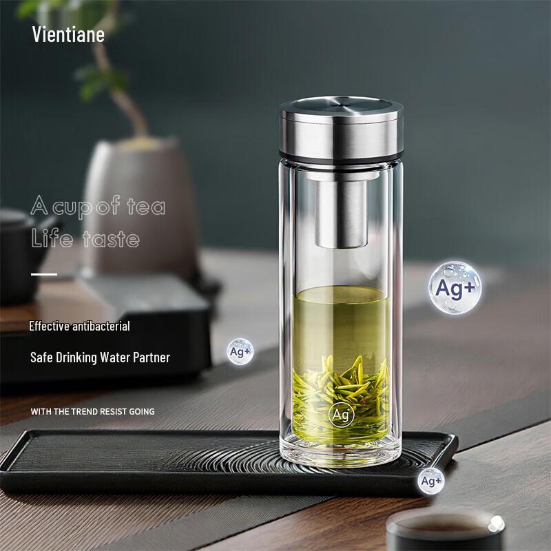 WANXIANG Antibacterial Double-Layer Portable Glass Cup