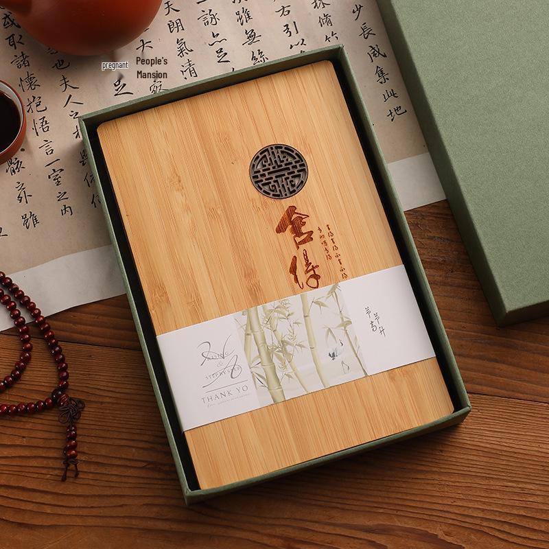 Guochao Bamboo & Wood A5 Notebook Gift Set: Customizable Ancient Style Business Diary with Logo Printing. A5