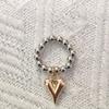 Punk Goldfarbe Herzanhänger Ringe Kreative Elastische Schnur Runde Perlenringe für Damen Herren Mode Statement Schmuck Zubehör