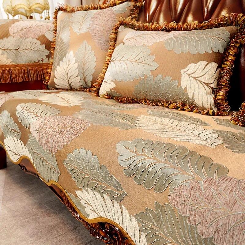 

Диванное полотенце с рельефным цветочным узором, европейский стиль, высококачественный диванный коврик из синели, волнистый край, чехол для дивана, наволочка с кисточками 48x55cm 1pcs