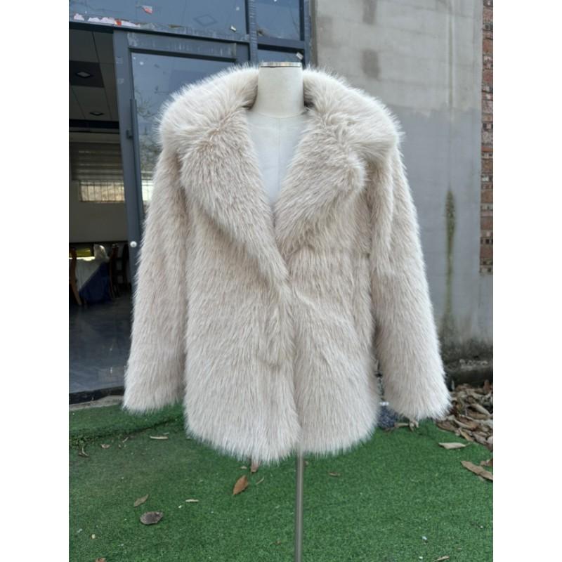 2026 Fall Winter Womens Mid-Length Faux Mink Fur Coat Notched Lapel Regular Sleeve Street Style