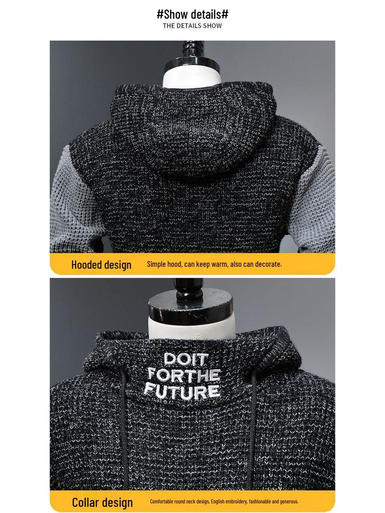 Herren Koreanischer Stil Slim Fit Rollkragen Kapuzenpullover Mantel - Jugend Winter Dicke Strickware