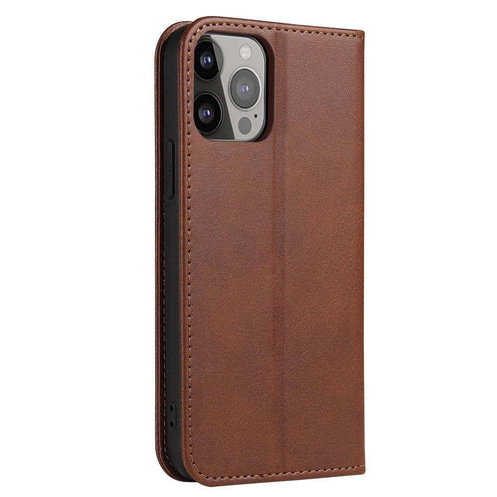 For iPhone 13 Pro 6.1 inch Cell Phone Case Wallet Magnetic Leather Stand Calf Texture Phone Cover