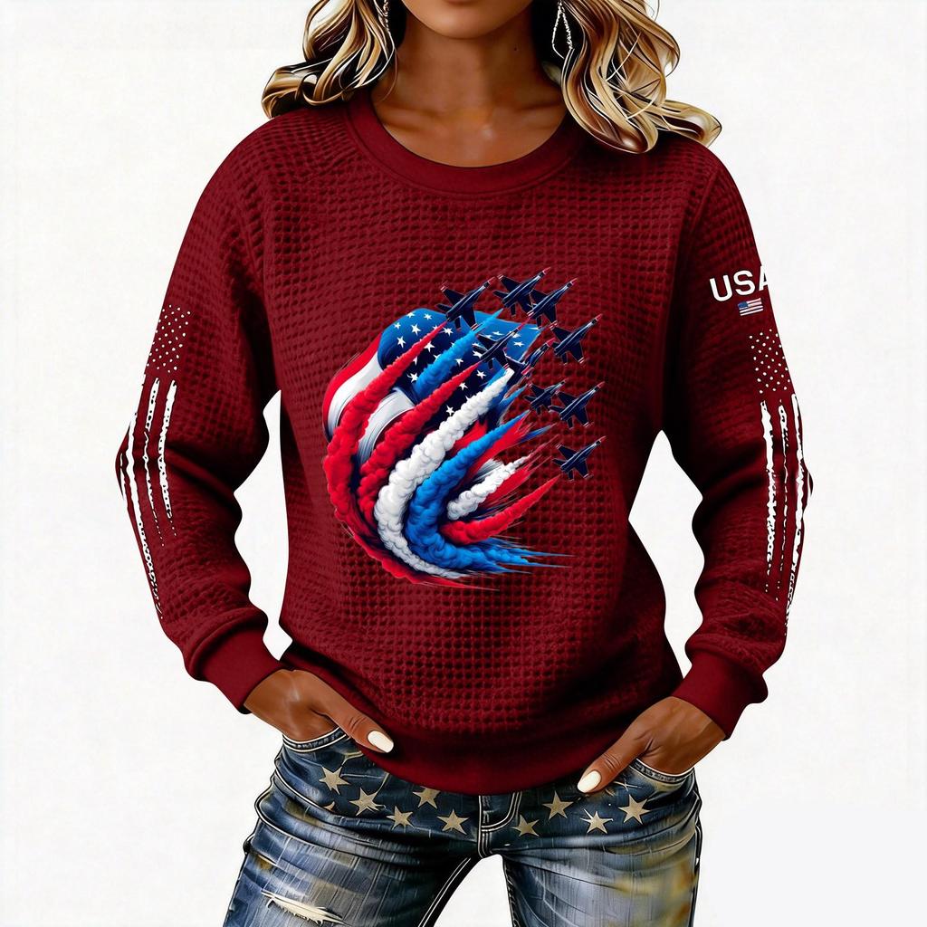 Women's Fashionable Lightweight Long-Sleeved Pullover Sweatshirt With Printed Round Neck