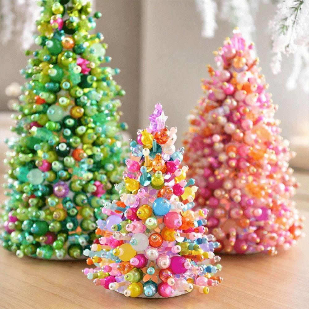 Multicolor Beaded Christmas Tree Kit PVC Glitter Personalized Bead Art Holiday Craft Project Easy to Assemble Creative Craft Set
