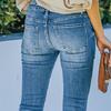 Women Jeans Gradient Color High Waist Button Zipper Closure Slightly Elastic Full