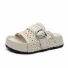 Fashion 5CM Weave Sheepskin Leather Shoes Hollow Mary Jane Loafer Slippers Platform Wedge Flats Peep Toe Women Breathable Sandals Summer