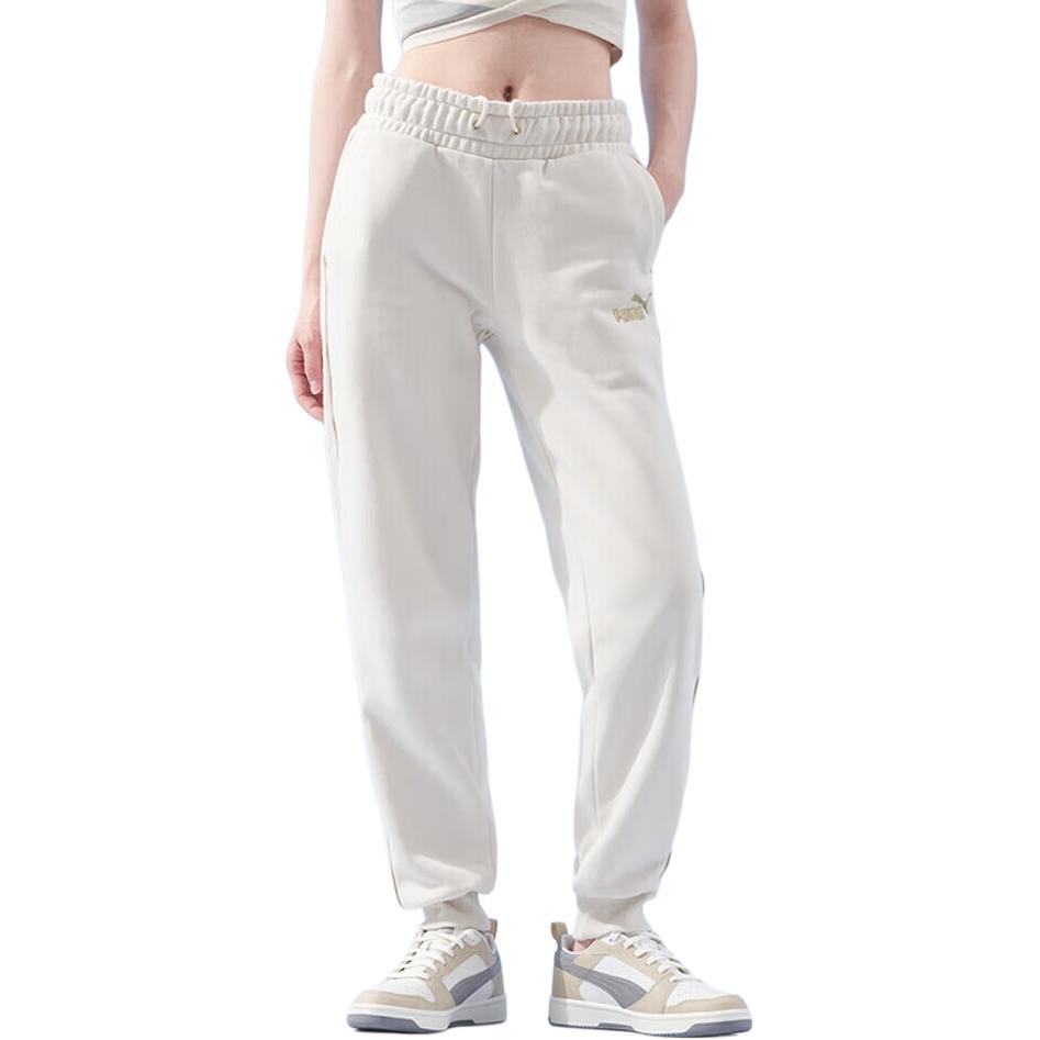 Puma Solid Color Loose Fit Cuffed Casual Knit Sports Pants Women Bottoms White 680150-87