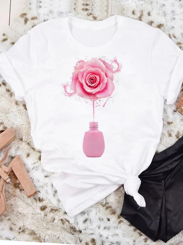 Maycaur New Nail Polishl Women's Fashion Tops 90s Girls Streetwear Casual Short Sleeve T-shirts Women's T-shirts Female Tops Tee